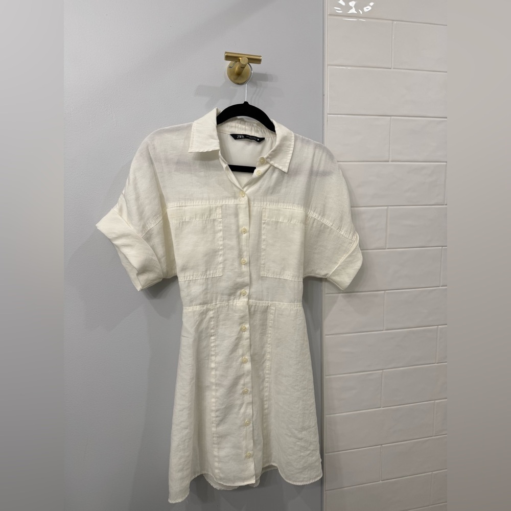 Zara Cream Button-Up Mini Dress